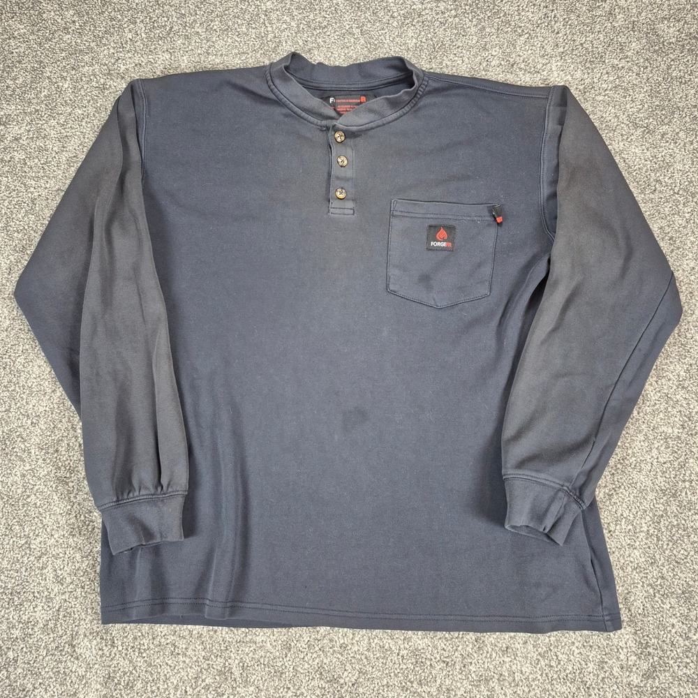 Forge FR Henley Shirt Mens Large Navy Blue Flame Resistant Workwear NFPA 2112